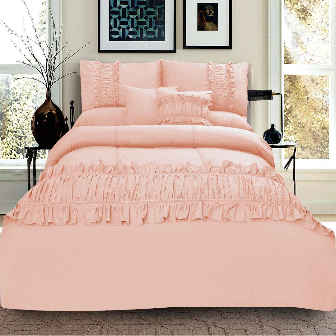 8 Pcs Ruffled Comforter Set - Peach - 92Bedding