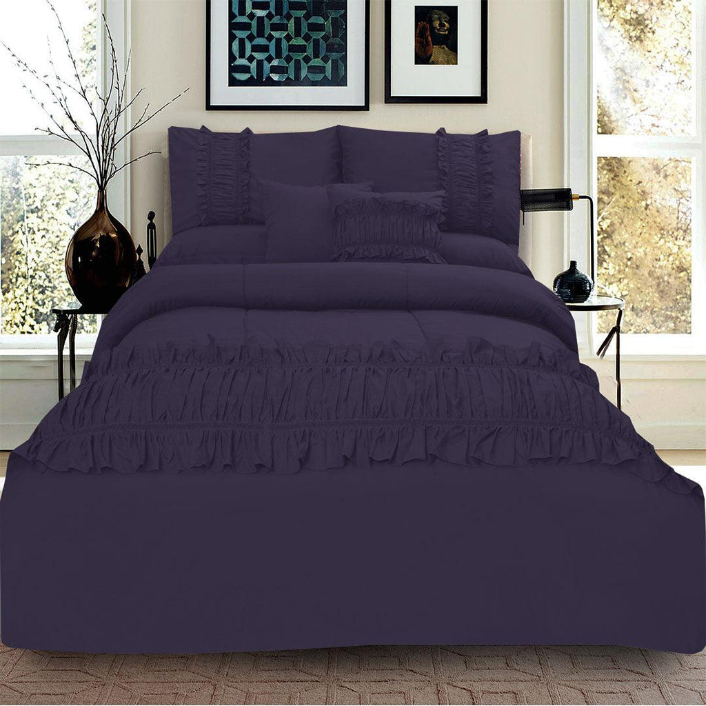 8 Pcs Ruffled Comforter Set - Purple - 92Bedding