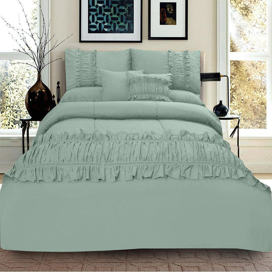 8 Pcs Ruffled Comforter Set - Sea Green - 92Bedding