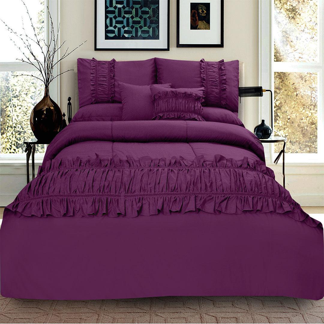 8 Pcs Ruffled Comforter Set - Violet - 92Bedding