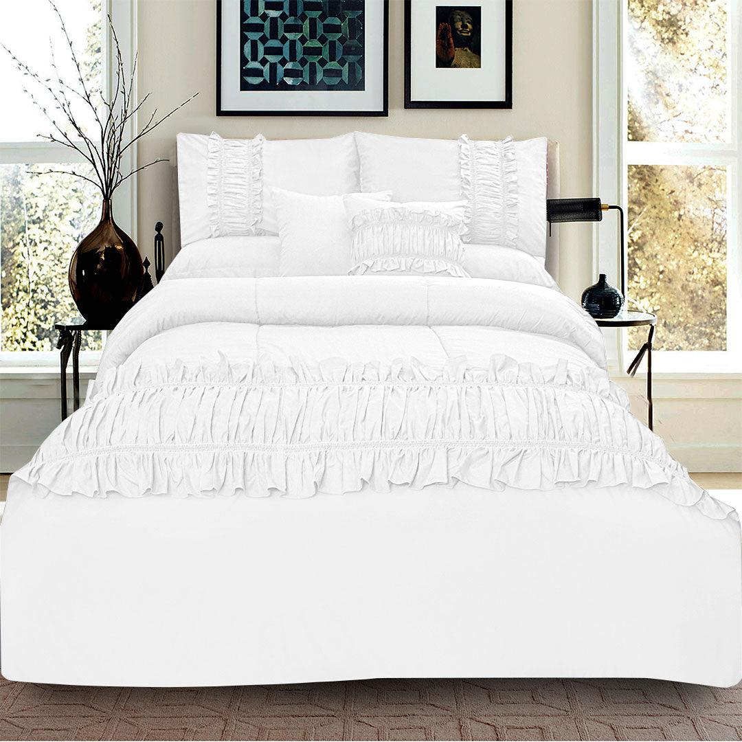 8 Pcs Ruffled Comforter Set - White - 92Bedding