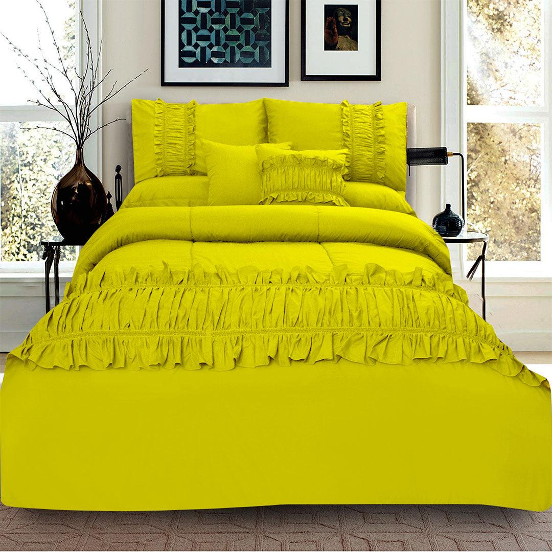 8 Pcs Ruffled Comforter Set - Yellow - 92Bedding