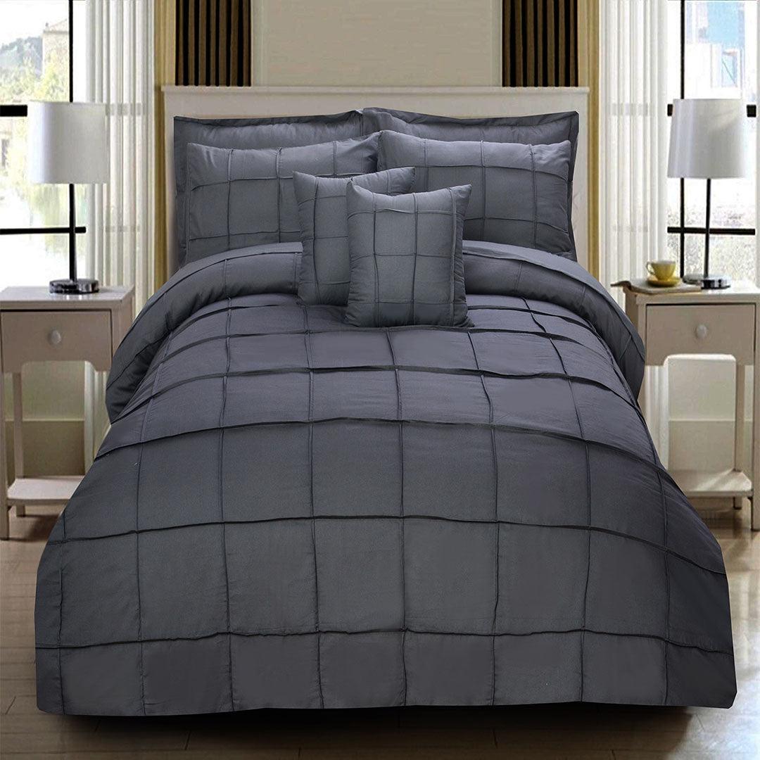 8 Pcs Square Pleated Duvet Set - Grey - 92Bedding