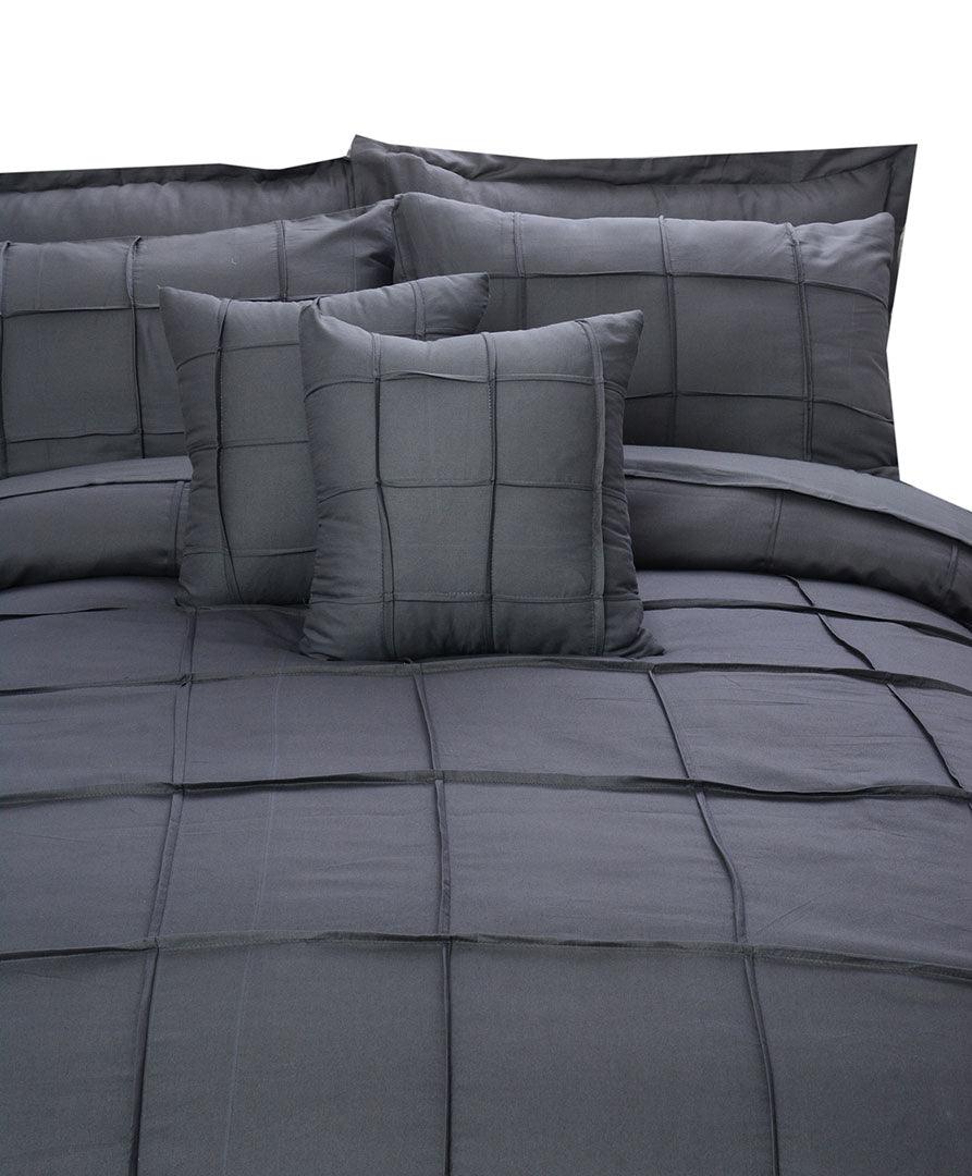 8 Pcs Square Pleated Duvet Set - Grey - 92Bedding