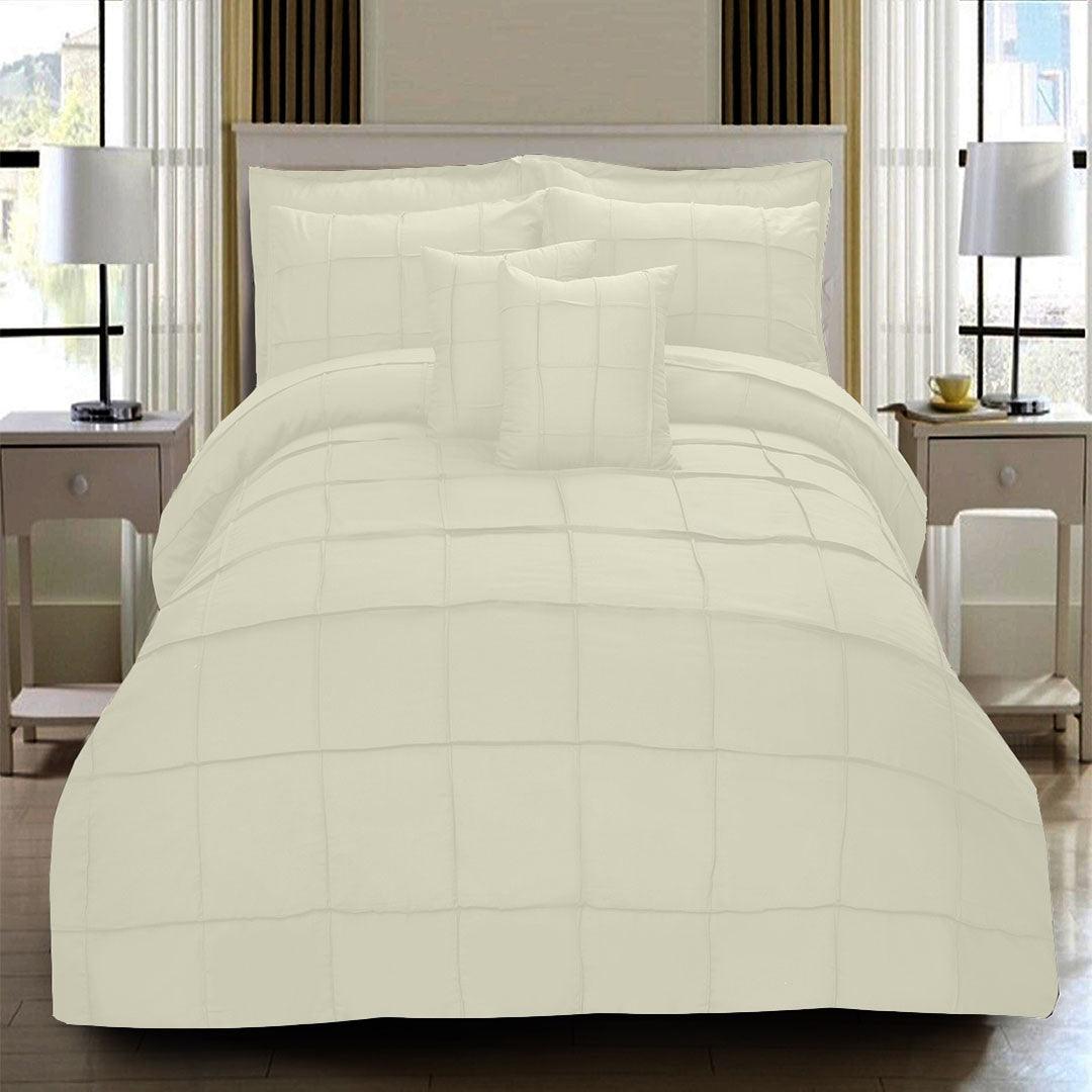 8 Pcs Square Pleated Duvet Set - Off White - 92Bedding