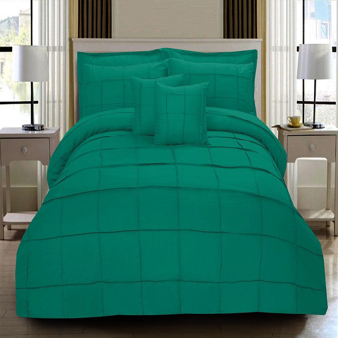 8 Pcs Square Pleated Duvet Set - Teal - 92Bedding