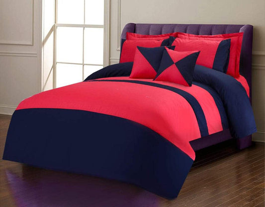 8 pcs Strips Duvet Set Red & Black - 92Bedding