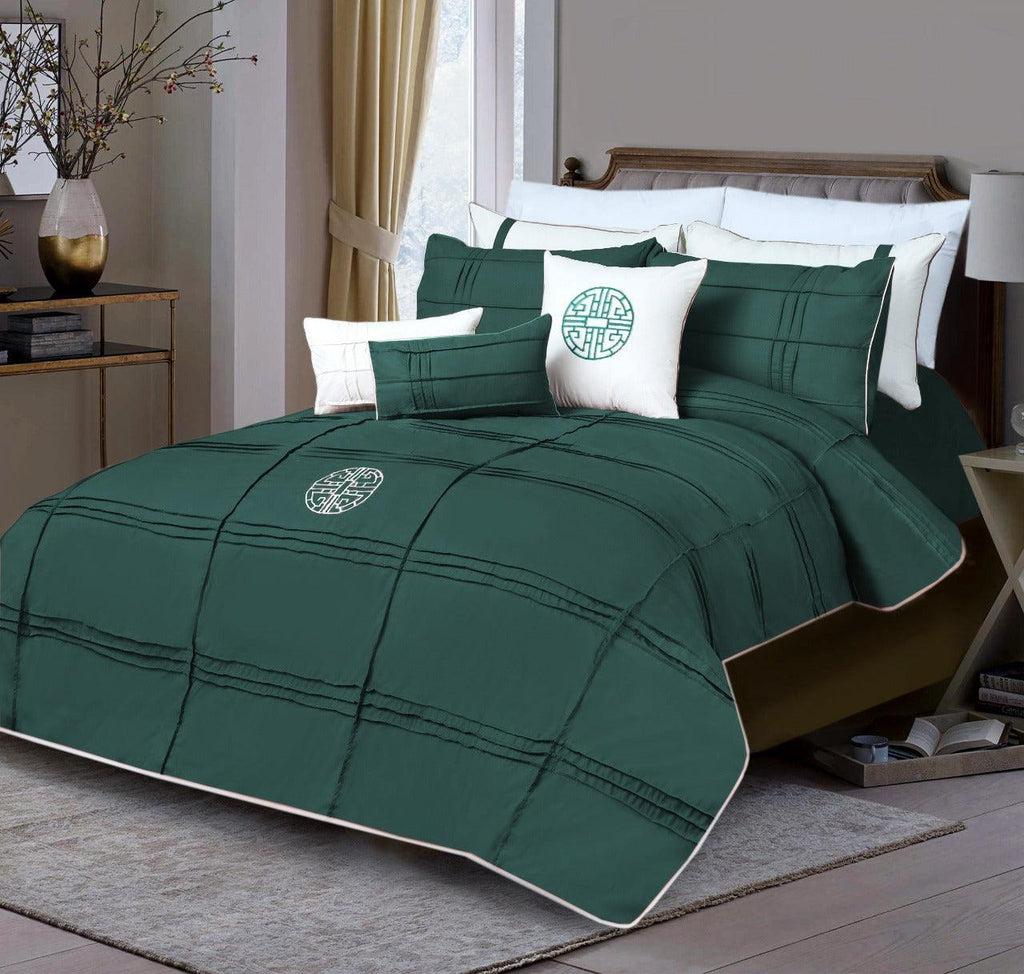 9 Pc's Pleated Embroidered & Corded Duvet Teal - 92Bedding