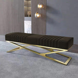 Modern Velvet Upholstered Ottoman Bench in Gold -797 - 92Bedding
