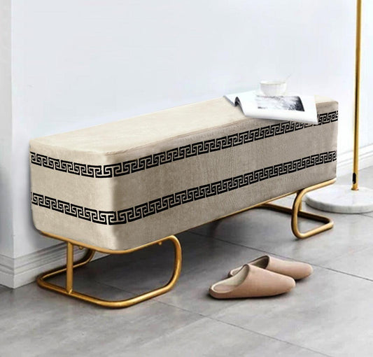 3 Seater Luxury Embroidered Wooden Stool With Steel Stand -773 - 92Bedding