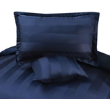 6 Pc's Luxury Satin Stripe Duvet Set Navy - 92Bedding