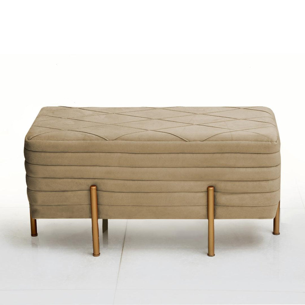 2 Seater Luxury Pleated Wooden Stool With Steel Stand-853 - 92Bedding