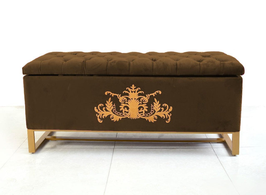 3 Seater Ottoman Storage Box With Embroidery-917 - 92Bedding