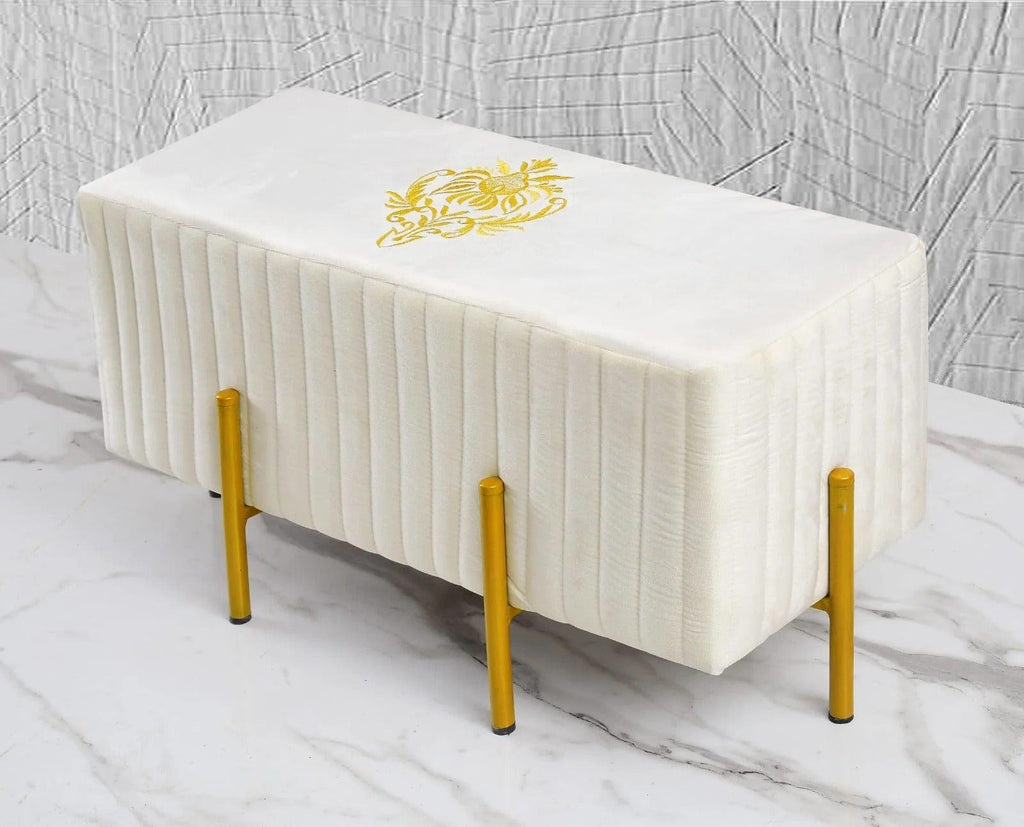 2 Seater Luxury Embroidered Stool With Steel Stand -1158 - 92Bedding