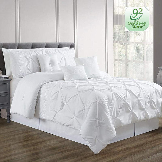 Embroidered Pintuck Duvet 8 pieces White - 92Bedding