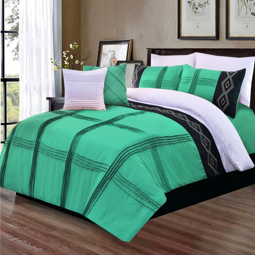 8 Pcs Pleated Embroidered Duvet Set Green - 92Bedding