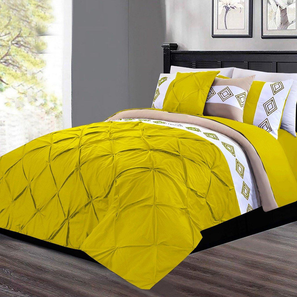 8 Pc's Luxury Embroidered Bedspread Yellow With Light Filling - 92Bedding