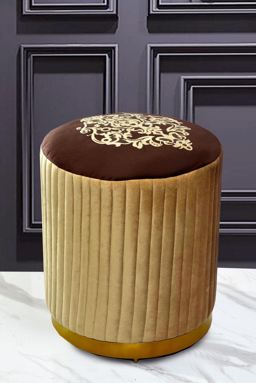 Large Pouffe Printed Embroidered Stool With Steel Frame -1235 - myhomestyle.pk