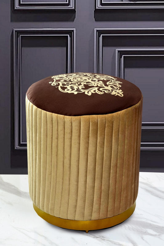 Large Pouffe Printed Embroidered Stool With Steel Frame -1235 - myhomestyle.pk