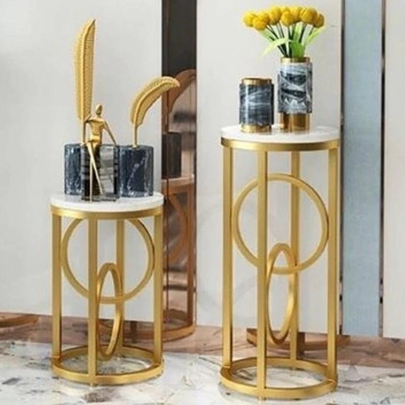 Pack of 2 Modern Standing Plant Stand in Gold & White -859 - 92Bedding