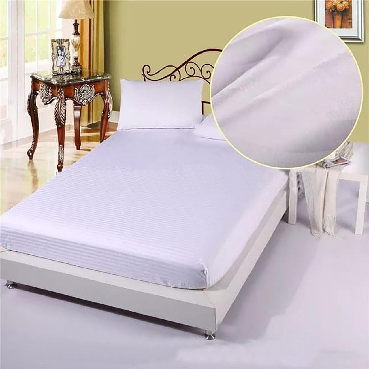 3 PCs Satin Strips Fitted Sheet with Pillow cover - 92Bedding