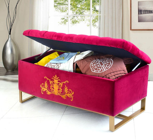 3 Seater Ottoman Storage Box With Embroidery-913 - 92Bedding