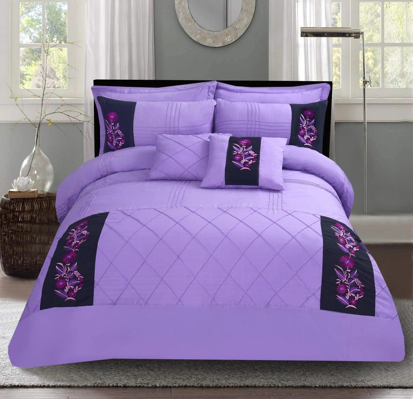 Luxury Embroidered Pinch Pleated Duvet Set 8 Pc's - 92Bedding