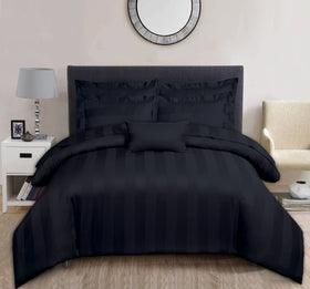 6 Pcs Luxury Black Satin Stripe Duvet Set - 92Bedding