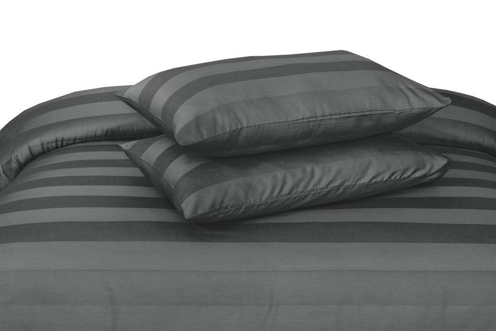 3 Pc's Luxury Satin Stripe Duvet Set Grey - 92Bedding
