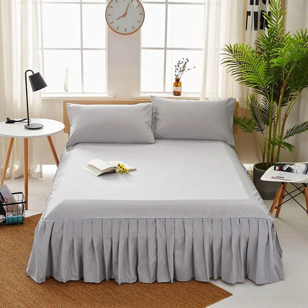 3 PCs Fitted Bed skirt with Pillow cover Light Grey - 92Bedding