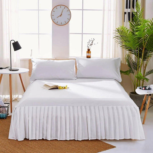 3 PCs Fitted Bed skirt with Pillow cover White - 92Bedding