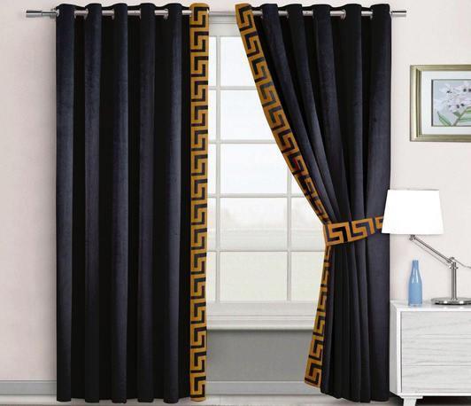 2 Pc's Luxury Velvet Embroidered Curtains With 2 Belts 06 - 92Bedding