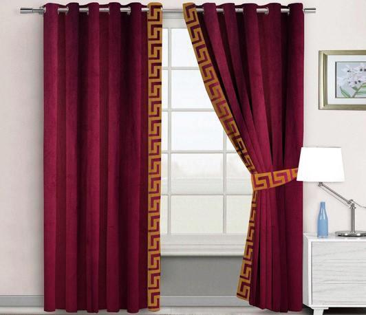 2 Pc's Luxury Velvet Embroidered Curtains With 2 Belts 07 - 92Bedding