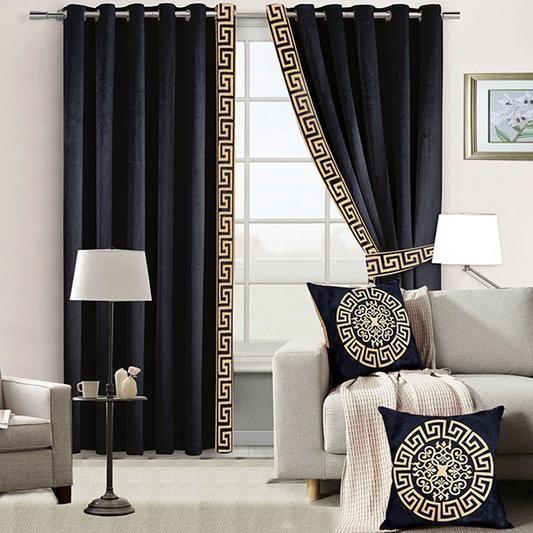 2 Pc's Luxury Velvet Embroidered Curtains With 2 Belts 08 - 92Bedding