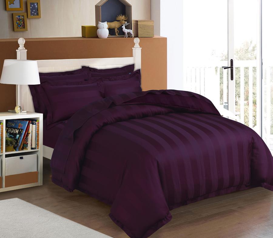 6 Pcs Luxury Purple Satin Stripe Duvet Set - 92Bedding