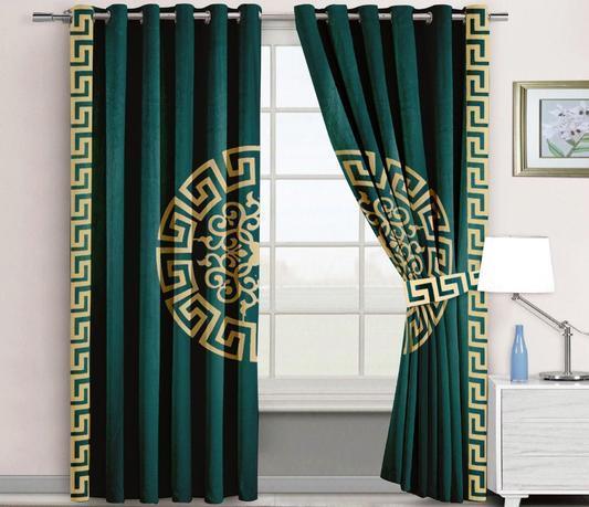 2 Pc's Luxury Velvet Embroidered Curtains With 2 Belts 28 - 92Bedding