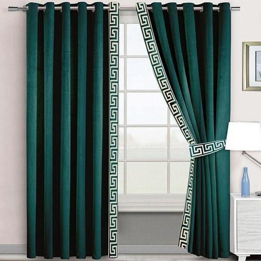 2 Pc's Luxury Velvet Embroidered Curtains With 2 Belts 12 - 92Bedding