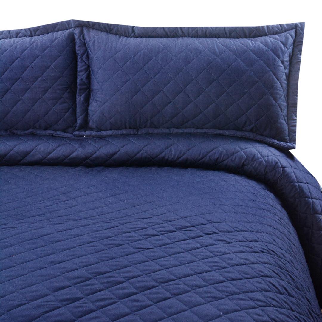 3 Pcs Luxury Satin Strips Bedspread Navy Blue - 92Bedding