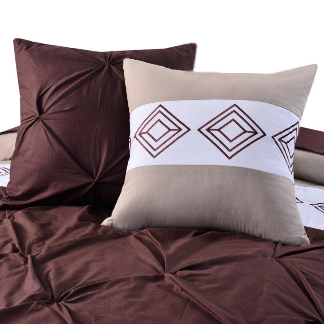 8 Pc's Luxury Embroidered Bedspread Brown With Light Filling - 92Bedding