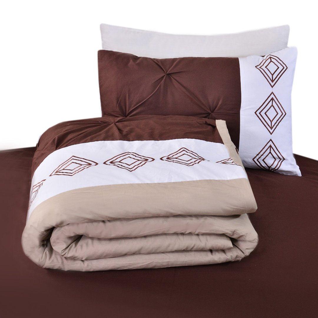 8 Pc's Luxury Embroidered Bedspread Brown With Light Filling - 92Bedding