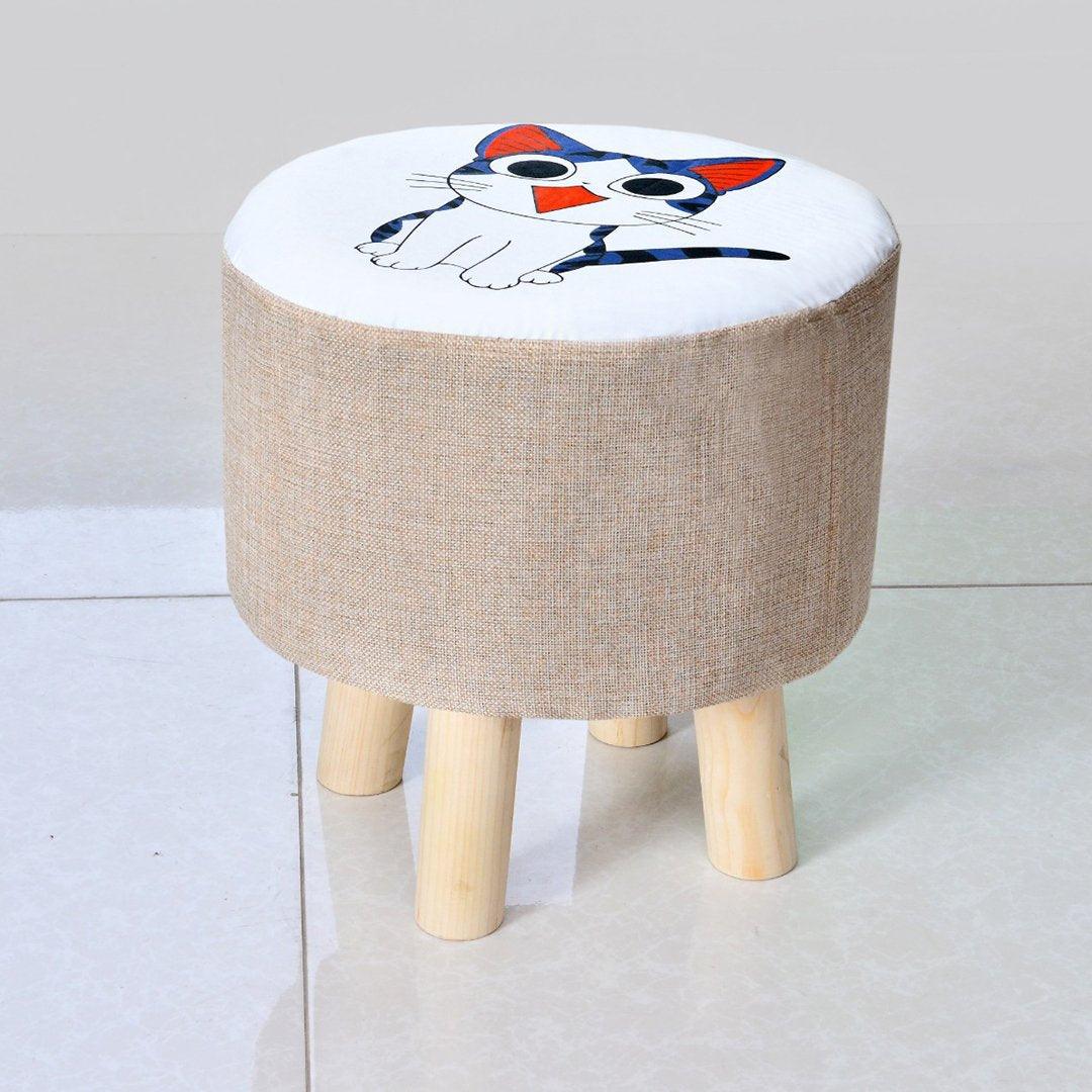 Wooden stool round shape Cat Print-246 - 92Bedding
