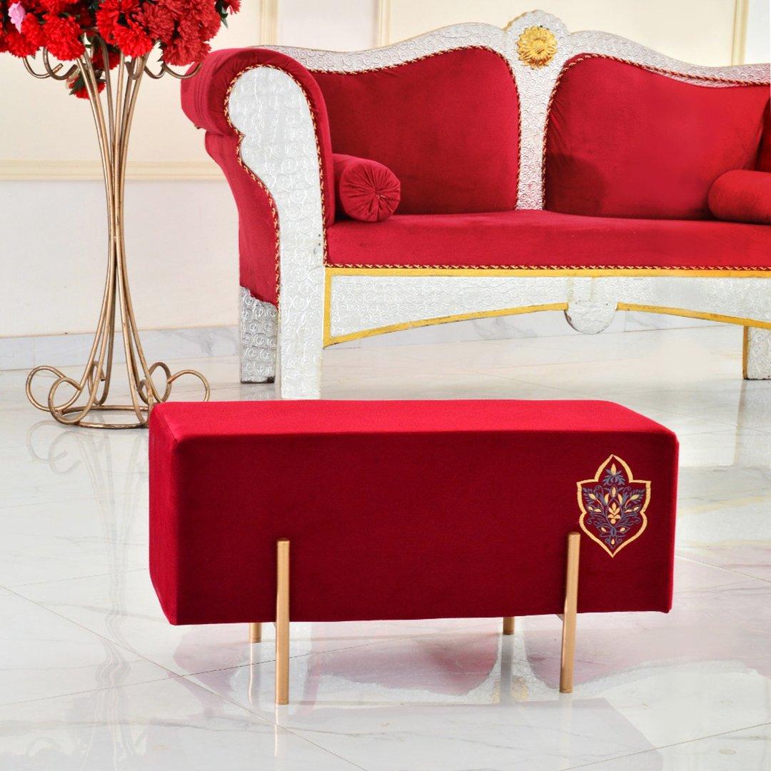 Wooden stool 2 Seater Embroidered With Steel Stand -350 - 92Bedding