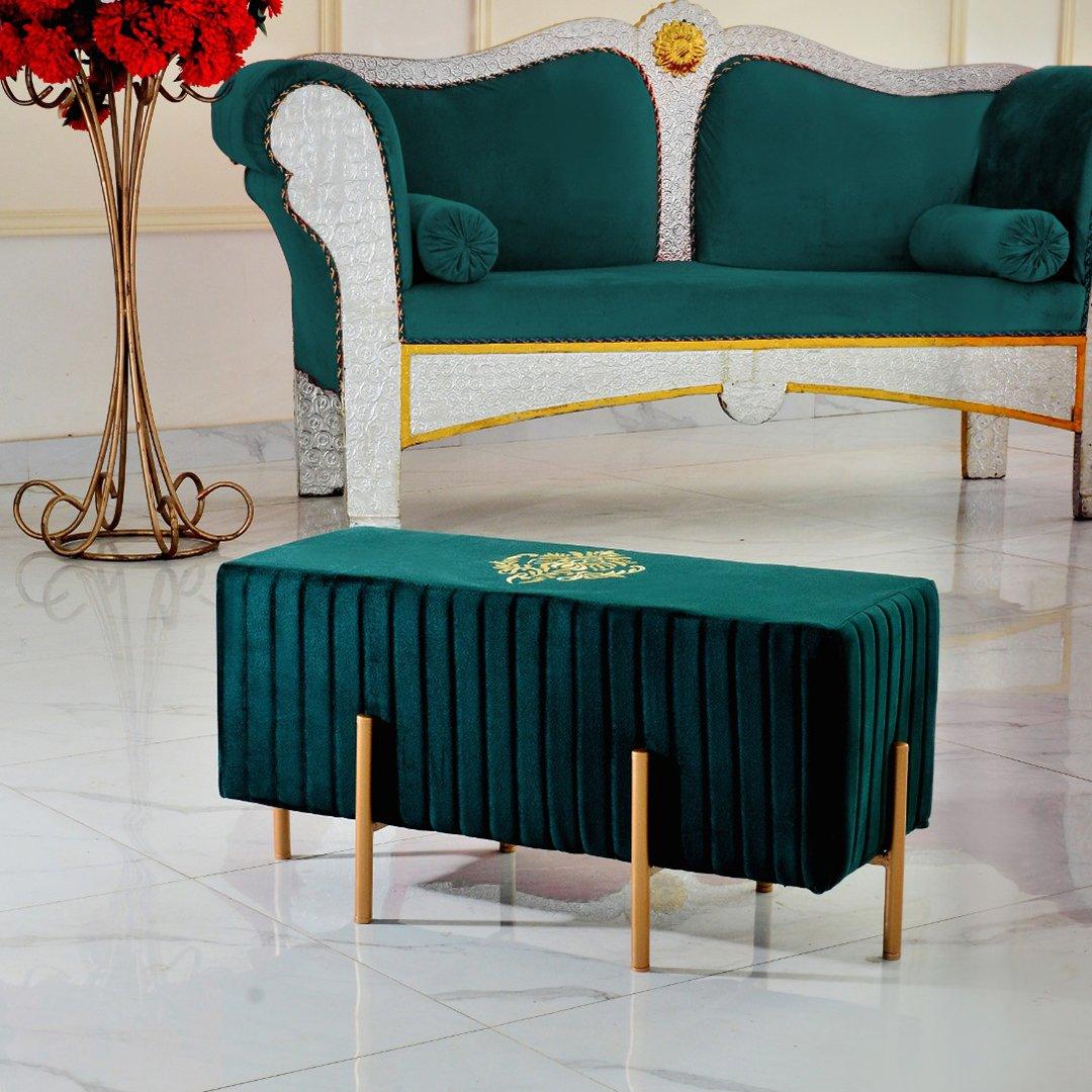 Wooden stool 2 Seater Embroidered With Steel Stand -355 - 92Bedding