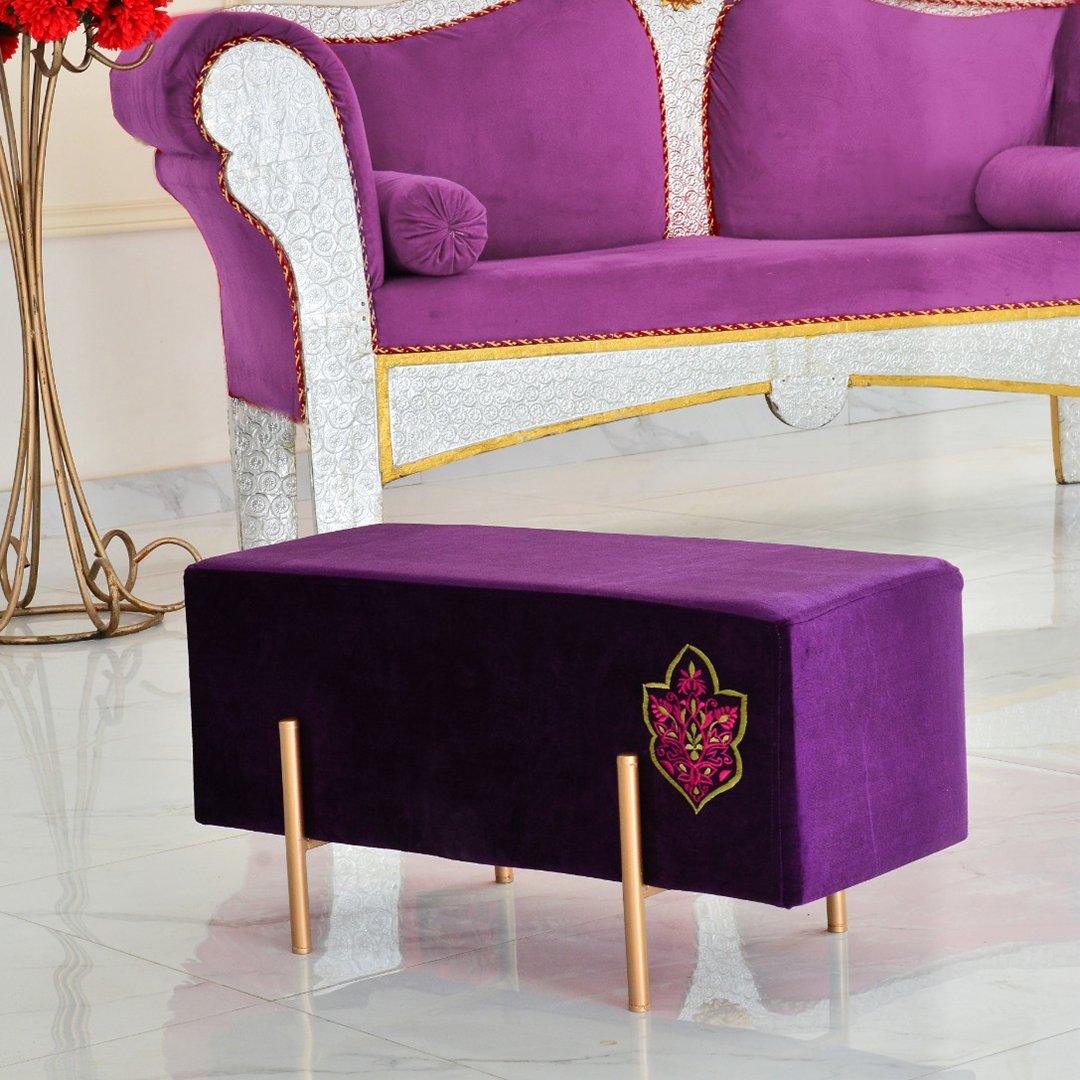 Wooden stool 2 Seater Embroidered With Steel Stand -351 - 92Bedding