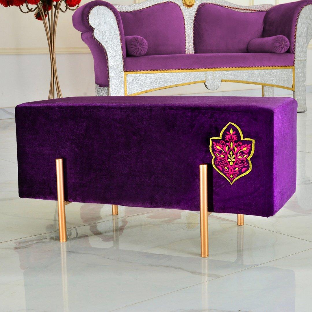 Wooden stool 2 Seater Embroidered With Steel Stand -351 - 92Bedding