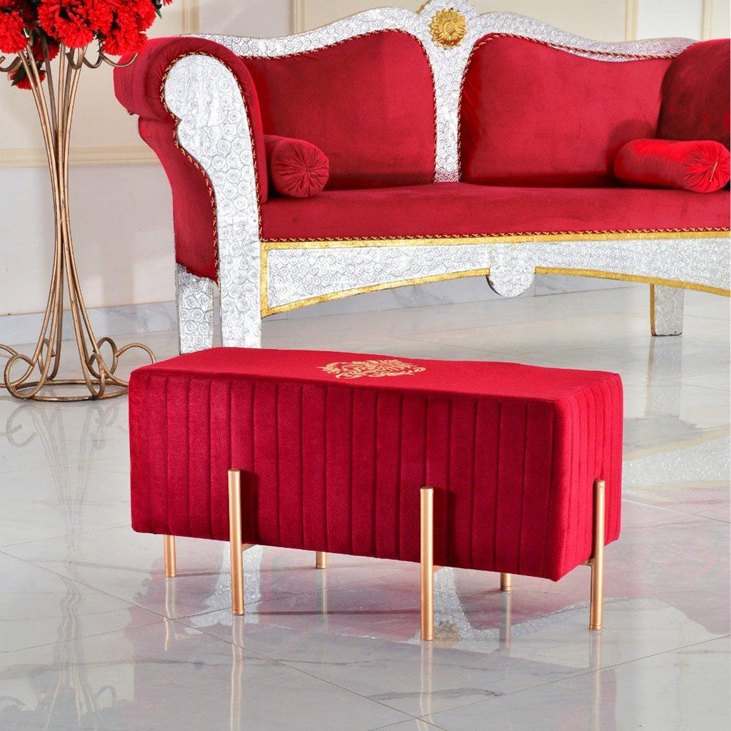 Wooden stool 2 Seater Embroidered With Steel Stand -358 - 92Bedding