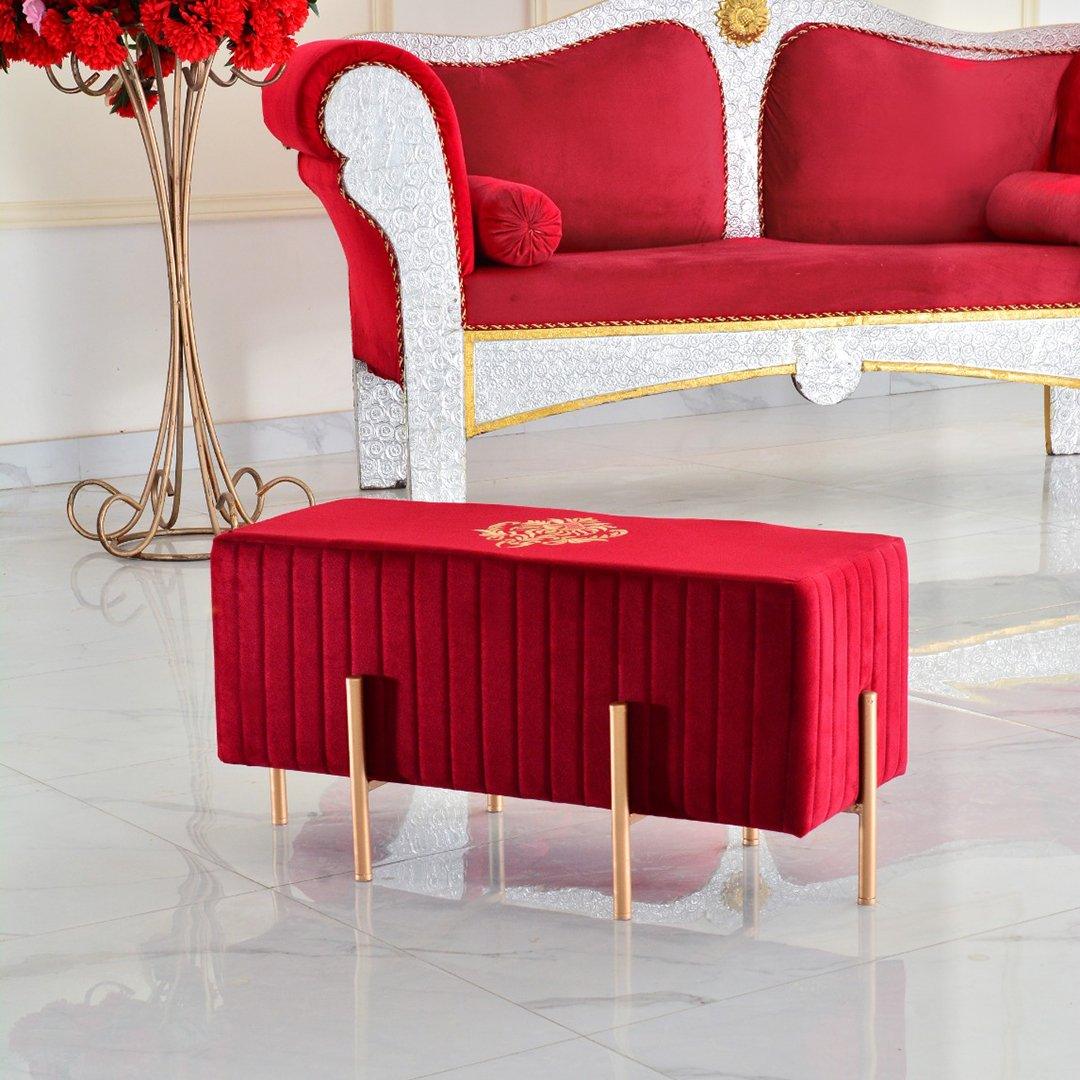 Wooden stool 2 Seater Embroidered With Steel Stand -358 - 92Bedding