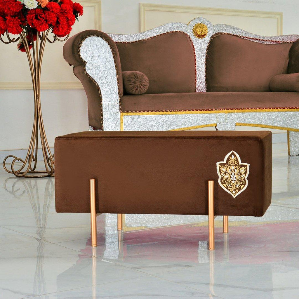 Wooden stool 2 Seater Embroidered With Steel Stand -352 - 92Bedding