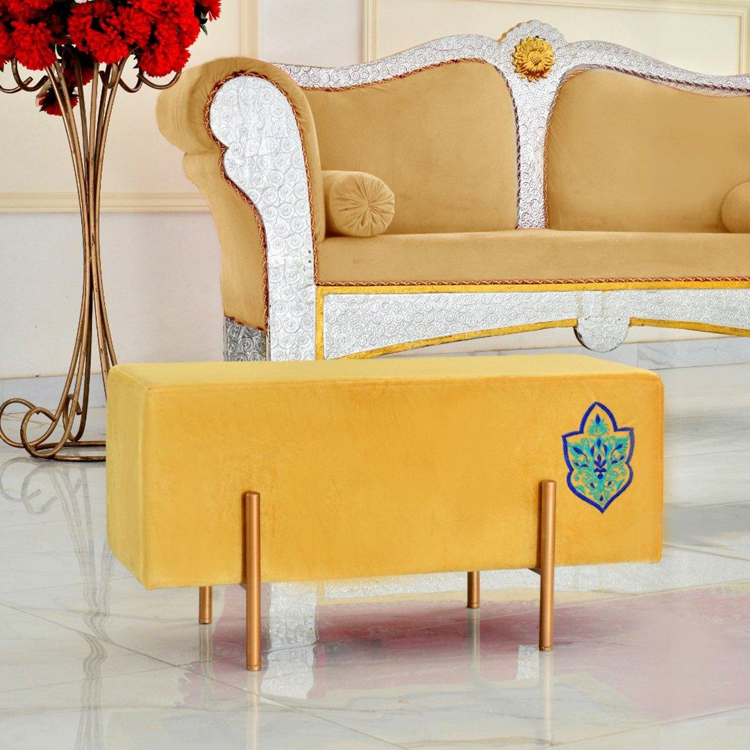 Wooden stool 2 Seater Embroidered With Steel Stand -353 - 92Bedding
