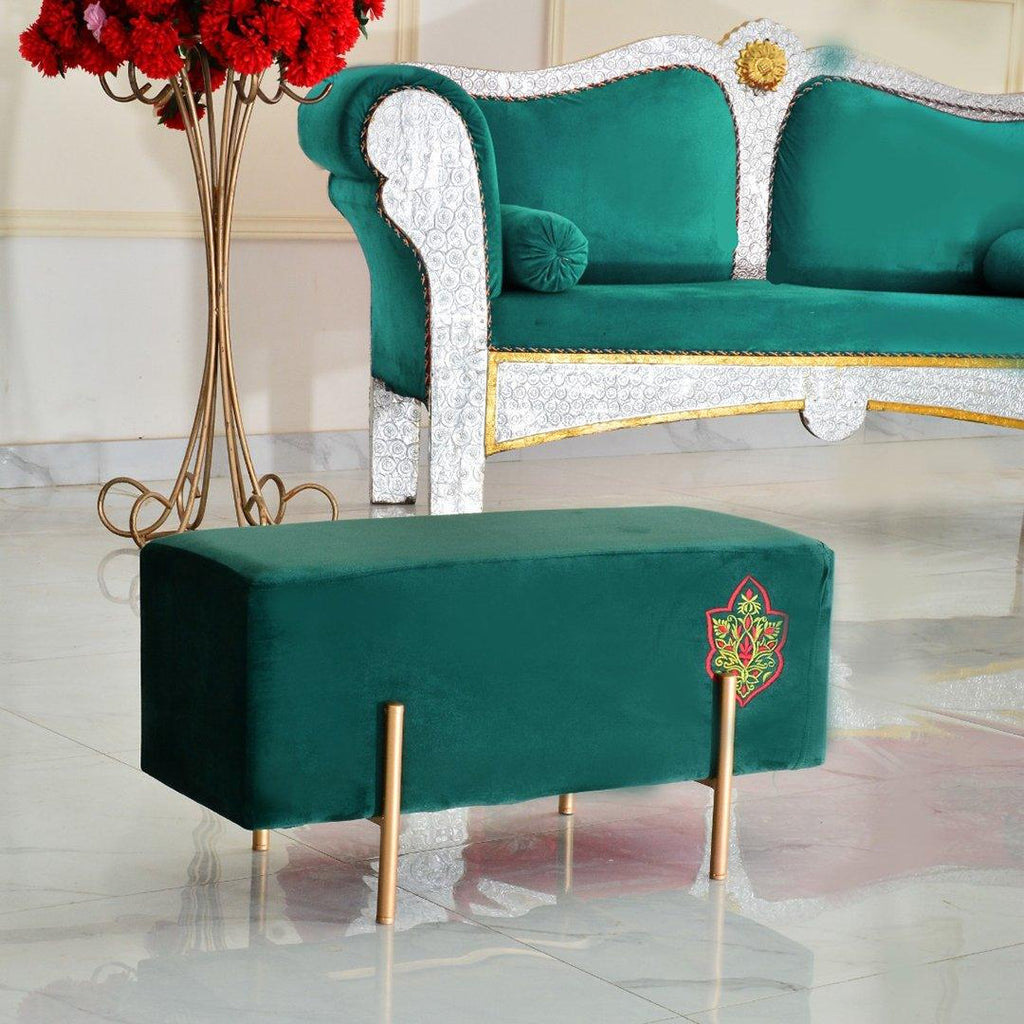 Wooden stool 2 Seater Embroidered With Steel Stand -354 - 92Bedding